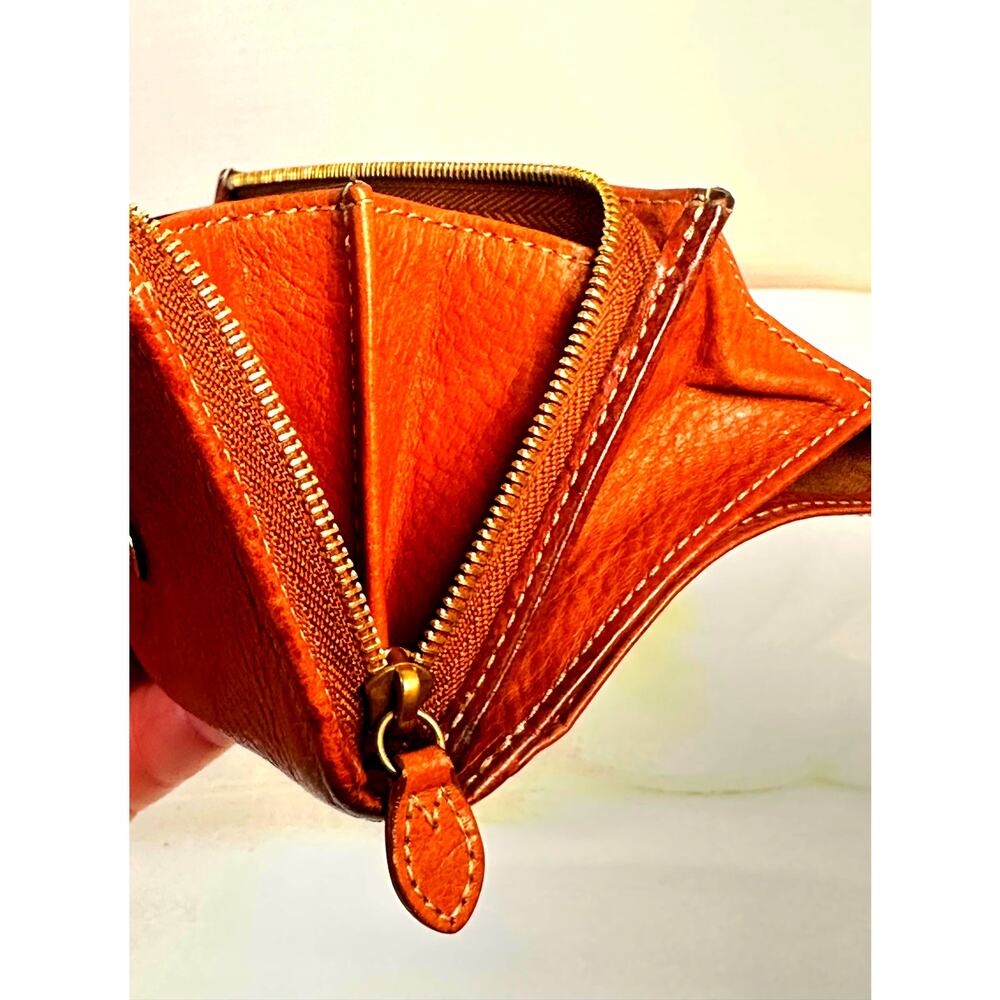 Mulberry Brown Cognac Leather Bifold Accordion Wallet Brass Plaque - Picture 5 of 12